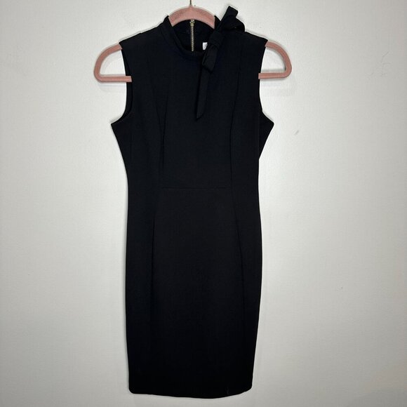 Calvin Klein Bow Neck Sleeveless Sheath Dress Size 6P Black Career Work - Picture 1 of 8